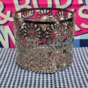 Slatkin & Co. BBW Silver Sunflower Flower Ornate Large 3 Wick Candle Holder